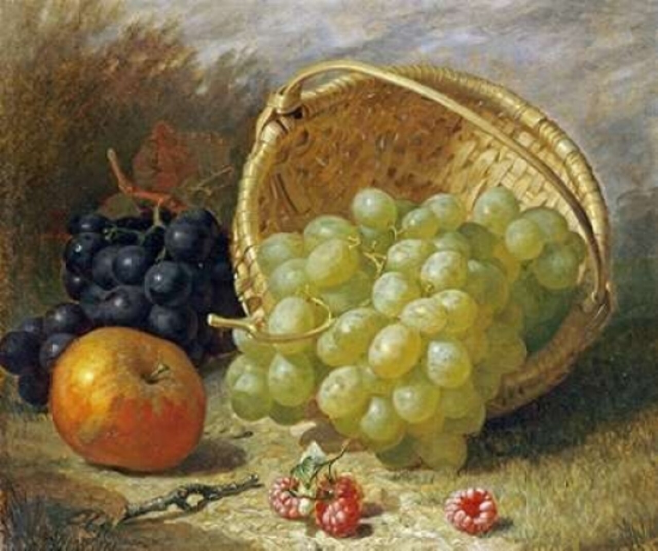 An Upturned Basket of Grapes An Apple and Other Fruit Poster Print by Eloise Harriet Stannard - Item # VARPDX265572